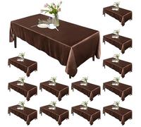 RUDONG M 12 Pack Chocolate Brown Satin Tablecloth, 54 x 108 Inch Silky Satin Table Cloth Rectangle, Bright Smooth Satin Table Cover for Weddings, Banquet, Parties Dinning Decoration