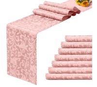 RUDONG M 12 Pack Rose Gold Satin Table Runners 12 x 108 Inch, Long Silky Damask Table Runner Decor, Bright Smooth Jacquard Dining Table Runners for Weddings, Banquet, Parties Dinner Decoration