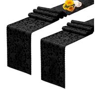 RUDONG M 2 Pack Black Satin Table Runners 12 x 108 Inch, Long Silky Damask Table Runner Decor, Bright Smooth Jacquard Dining Table Runners for Weddings, Banquet, Parties Dinner Decoration
