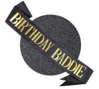 RUDONG M Birthday Baddie Sash Glitter - Black Birthday Sash for Women & Girls | Sweet 16/18th/21st/30th/40th/50th/60th/70th, All-Age Celebration Party Decor