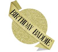 RUDONG M Birthday Baddie Sash Glitter - Gold Birthday Sash for Women & Girls | Sweet 16/18th/21st/30th/40th/50th/60th/70th, All-Age Celebration Party Decor