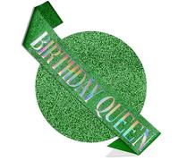 RUDONG M Birthday Queen Sash Glitter - Green Birthday Sash for Women & Girls | Sweet 16/18th/21st/30th/40th/50th/60th/70th, All-Age Celebration Party Decor