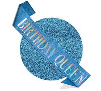 RUDONG M Birthday Queen Sash Glitter - Light Blue Birthday Sash for Women & Girls | Sweet 16/18th/21st/30th/40th/50th/60th/70th, All-Age Celebration Party Decor
