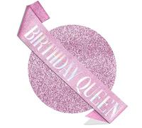 RUDONG M Birthday Queen Sash Glitter - Pink Birthday Sash for Women & Girls | Sweet 16/18th/21st/30th/40th/50th/60th/70th, All-Age Celebration Party Decor