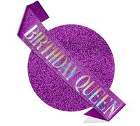 RUDONG M Birthday Queen Sash Glitter - Purple Birthday Sash for Women & Girls | Sweet 16/18th/21st/30th/40th/50th/60th/70th, All-Age Celebration Party Decor