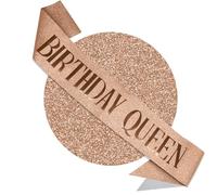 RUDONG M Birthday Queen Sash Glitter - Rose Gold Birthday Sash for Women & Girls | Sweet 16/18th/21st/30th/40th/50th/60th/70th, All-Age Celebration Party Decor