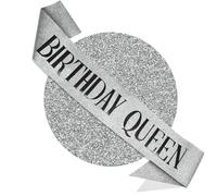 RUDONG M Birthday Queen Sash Glitter - Silver Birthday Sash for Women & Girls | Sweet 16/18th/21st/30th/40th/50th/60th/70th, All-Age Celebration Party Decor