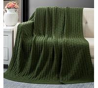 RUDONG M Forest Green Cotton Cable Knit Throw Blanket, Cozy Warm Knitted Couch Cover Blankets, 50 x 60 Inch