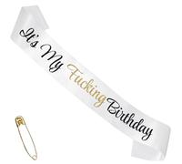 RUDONG M It's My F-King Birthday Sash - White Birthday Sash with Black & Gold Glitter for Women & Girls | Sweet 16/18th/21st/30th/40th/50th/60th/70th, All-Age Celebration Party Decor