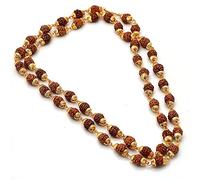 Rudraksha Beads Original Rosary with Golden Cap Hindu Meditation Yoga Mala | Original Rudraksha Mala for Men Women Unisex Garland Natural Mala for Wearing 5 face Himalaya Seeds Ornament Necklace 6mm