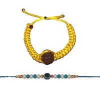 Rudraksha Bracelet Rakhi Set of 2, Rudhaksha Rakhi and Evil Eye Rakhi, Rope Bracelet with Rudraksh Bead, Rakhi Gifts for Brother, Sister, Bhaiya, Bhabhi for Indian Rakhi Raksha Bandhan Festival, L