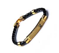 Rudraksha Shiv Om Trishul Damroo Kada for men, Lord Shiva Bahubali Cuff Bracelet for men, boys | Religious Brass Kada | Free size Bracelet For Maha Shivratri (Fancy Golden_Leather)