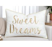 Rudransha Sweet Dreams Ivory Lumbar Pillow Cover 12x18 - Embroidered Script Quote Cotton Cushion Case - Good Night Sleep Bedroom Nursery Decor for Bed Crib Guest Room