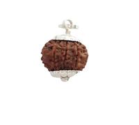 Rudrashiv Blessing 9 Mukhi Nepal Rudraksha Original Silver Pendant Energized (Tiny 17mm-19mm)