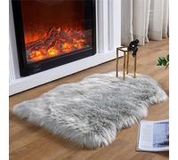 Ruedong Faux Fur Rug Grey 50x80 cm, Ultra Soft Fluffy Sheepskin Rug for Bedroom Sofa Throw Cushion Room Decor