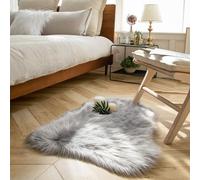 Ruedong Faux Fur Rug Grey 60x90 cm, Ultra Soft Fluffy Sheepskin Rug for Bedroom Sofa Throw Cushion Room Decor