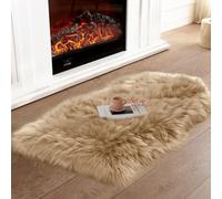 Ruedong Faux Fur Rug Light Brown 40x60 cm, Ultra Soft Fluffy Sheepskin Rug for Bedroom Sofa Throw Cushion Room Decor