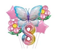 RUEHALF Blue And Pink Gradient Aluminium Foil Balloons, 40-inch Birthday Number Set, Butterfly, Flower And Sunflower Themed Party Balloon Decorations(Gradient colour 8)