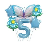 RUEHALF Blue And Pink Gradient Aluminium Foil Balloons, 40-inch Birthday Number Set, Butterfly, Flower And Sunflower Themed Party Balloon Decorations(Blue 5)
