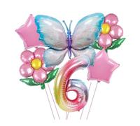RUEHALF Blue And Pink Gradient Aluminium Foil Balloons, 40-inch Birthday Number Set, Butterfly, Flower And Sunflower Themed Party Balloon Decorations(Gradient colour 6)