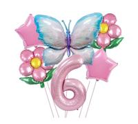 RUEHALF Blue And Pink Gradient Aluminium Foil Balloons, 40-inch Birthday Number Set, Butterfly, Flower And Sunflower Themed Party Balloon Decorations(Pink 6)