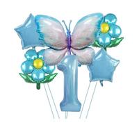RUEHALF Blue And Pink Gradient Aluminium Foil Balloons, 40-inch Birthday Number Set, Butterfly, Flower And Sunflower Themed Party Balloon Decorations(Blue 1)