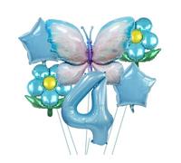RUEHALF Blue And Pink Gradient Aluminium Foil Balloons, 40-inch Birthday Number Set, Butterfly, Flower And Sunflower Themed Party Balloon Decorations(Blue 4)