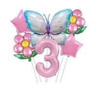 RUEHALF Blue And Pink Gradient Aluminium Foil Balloons, 40-inch Birthday Number Set, Butterfly, Flower And Sunflower Themed Party Balloon Decorations(Pink 3)