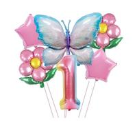RUEHALF Blue And Pink Gradient Aluminium Foil Balloons, 40-inch Birthday Number Set, Butterfly, Flower And Sunflower Themed Party Balloon Decorations(Gradient colour 1)