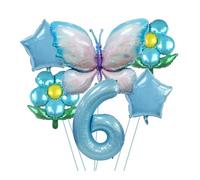 RUEHALF Blue And Pink Gradient Aluminium Foil Balloons, 40-inch Birthday Number Set, Butterfly, Flower And Sunflower Themed Party Balloon Decorations(Blue 6)