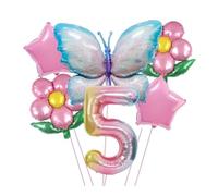 RUEHALF Blue And Pink Gradient Aluminium Foil Balloons, 40-inch Birthday Number Set, Butterfly, Flower And Sunflower Themed Party Balloon Decorations(Gradient colour 5)