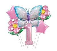 RUEHALF Blue And Pink Gradient Aluminium Foil Balloons, 40-inch Birthday Number Set, Butterfly, Flower And Sunflower Themed Party Balloon Decorations(Pink 1)