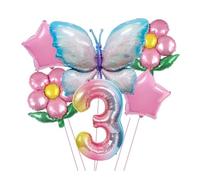RUEHALF Blue And Pink Gradient Aluminium Foil Balloons, 40-inch Birthday Number Set, Butterfly, Flower And Sunflower Themed Party Balloon Decorations(Gradient colour 3)