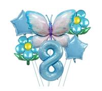 RUEHALF Blue And Pink Gradient Aluminium Foil Balloons, 40-inch Birthday Number Set, Butterfly, Flower And Sunflower Themed Party Balloon Decorations(Blue 8)