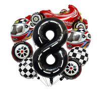 RUEHALF Competition Black And White Striped Racing Car Balloon Tyre Checkered Number Birthday Party Decoration Photo Props Arrangement(8)