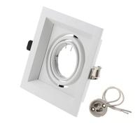 RUEHALF Square Double Ring Led Ceiling Downlights Recessed Adjustable GU10 MR16 Bulb Socket Base Spot Lamps Holder Frame Bracket Fitting(GU10,Single Ring White)