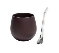 ruehalf Wooden Yerba Mate Set Tea Cup Drinking With Bombilla Straw And Cleaning Brush 200ml (Color : Deep wood grain)