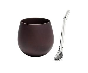 ruehalf Wooden Yerba Mate Set Tea Cup Drinking With Bombilla Straw And Cleaning Brush 200ml (Color : Deep wood grain)
