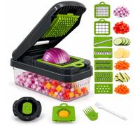 RüK 12-in-1 Vegetable Chopper with Container & Strainer Basket, Multi-Functional Food Chopper, Slicer, Dicer, Grater for Onion Carrot Tomato Potato Cheese