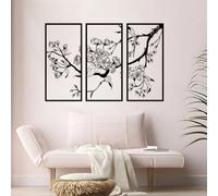 ruelen 3 Pcs Black Abstract Metal Flower Wall Art Modern Minimalist Floral Line Sculpture, Flower Wall Decor Indoor Outdoor Hanging Ornament for Living Room Bedroom Bathroom Office Above Bed