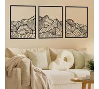 ruelen 3 Pcs Mountain Metal Wall Art Mountain Line Wall Decor Abstract Minimalist Wall Art Rustic Nature Wall Decor Hanging Sculpture for Home Bedroom Bathroom Living Room (Black)