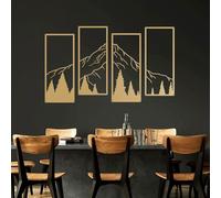 ruelen 4 Pcs Metal Mountain and Forest Wall Decorations Line Drawing Wall Art Minimalist Wall Decor Rustic Nature Home Wall Art Sculpture for Home Bedroom Bathroom Office Living Room (Gold, Large)