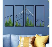 ruelen 4 Pcs Metal Mountain Forest Snow Mountain Wall Decorations，Abstract Minimalist Line Drawing Colorful Mountains Wall Art Home Decor for Living Room Bathroom Bedroom Office（Green，Small）