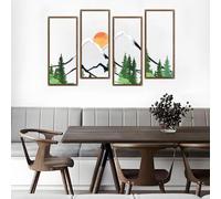 ruelen 4 Pcs Metal Sunset Mountain Forest Wall Art Mountain Line Decor Abstract Minimalist Wall Sculpture Rustic Nature Wall Decor for Home Office Bathroom Bedroom Living Room (Green)