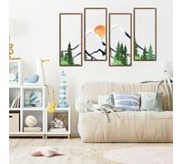ruelen 4 Pcs Metal Sunset Mountain Forest Wall Decor, Abstract Minimalist Line Drawing Large Colorful Mountains Wall Art Home Decor for Living Room Bathroom Bedroom Office Indoor And Outdoor (Large)