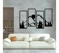 ruelen 4 Pcs Metal Sunset Mountain Forest Wall Decor, Abstract Minimalist Line Drawing Large Mountains Wall Art Home Decor for Living Room Bathroom Bedroom Office Indoor And Outdoor (Black, Large)