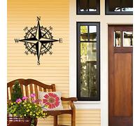 ruelen 43CM Metal Decorative Nautical Compass Wall Decor, Round Metal Compass Wall Art Nautical Wall Decor for Living Room Bedroom Office Garden Farmhouse Beach Theme Home Decoration (Black)