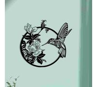 ruelen Round Metal Bird Wall Art Decor, Black Wall Decor, Hummingbird Wall Art Silhouette Hanging for Indoor Living Room Bedroom Office Corridor and Outdoor Garden Patio Fence Decoration (Bird Flower)