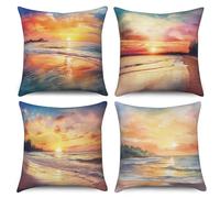 Ruelvth Beach Pillow Covers 26x26 Inch, Summer Sunset Glow Throw Pillow Covers Abstract Linen Pillow Cases for Sofa Couch Car, Set of 4 (No Inserts)