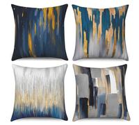 Ruelvth Blue and Gold Pillow Covers 18x18 Inch, Modern Abstract Minimalist Throw Pillow Covers Grey Nordic Style Decorative Linen Cushion Cases for Sofa Couch Car, Set of 4 (No Inserts)